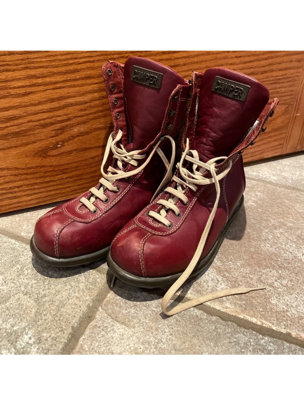 Rare vintage Camper Women's Wine Red Lace-Up Leather Boots
